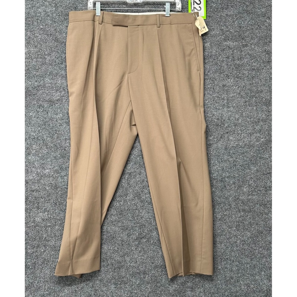 James Dress Pants Mens 38R Taupe Virgin Wool Stretch Flat Front Formal Business